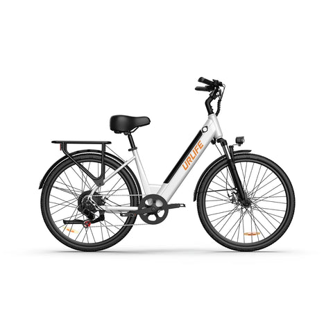 Bicicleta Eléctrica URLIFE E26 - Motor 250W Batería 36V 13Ah Neumáticos de 26 Frenos de Disco - Blanco