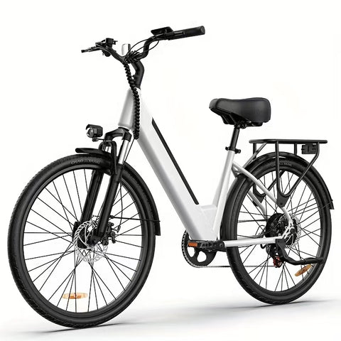 Bicicleta Eléctrica URLIFE E26 - Motor 250W Batería 36V 13Ah Neumáticos de 26 Frenos de Disco - Blanco
