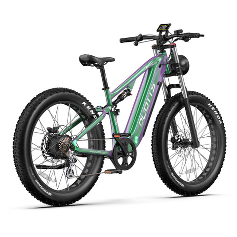 Duotts E26 Bicicleta eléctrica - Motor 750W Batería 48V20AH 26*4.0 Neumáticos Frenos Hidráulicos Delanteros y Traseros - Verde Morado