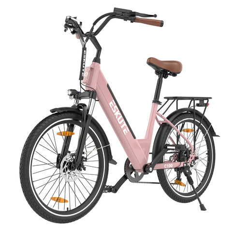 ESKUTE C100 E-bike - Motor 250W Batería 36V10.4Ah Ruedas 26x1.75" Freno Disco Mecánico - Rosa