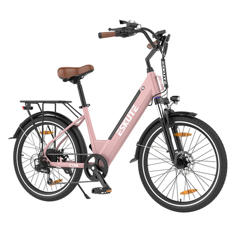 ESKUTE C100 E-bike - Motor 250W Batería 36V10.4Ah Ruedas 26x1.75" Freno Disco Mecánico - Rosa