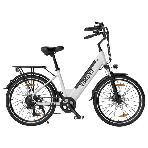 ESKUTE C100 E-bike - Motor 250W Batería 36V10.4Ah Ruedas 26x1.75" Freno Disco Mecánico - Blanco