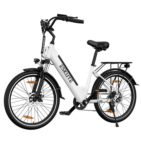 ESKUTE C100 E-bike - Motor 250W Batería 36V10.4Ah Ruedas 26x1.75" Freno Disco Mecánico - Blanco
