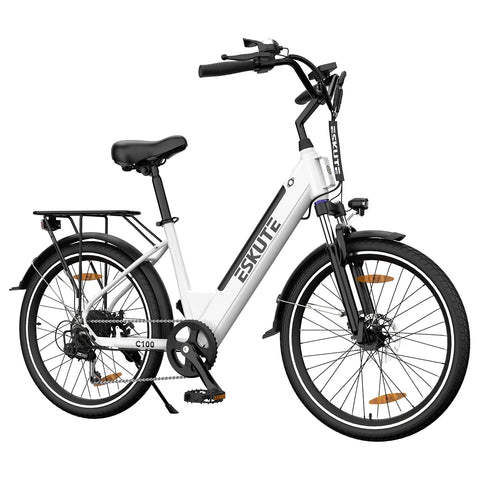 ESKUTE C100 E-bike - Motor 250W Batería 36V10.4Ah Ruedas 26x1.75" Freno Disco Mecánico - Blanco