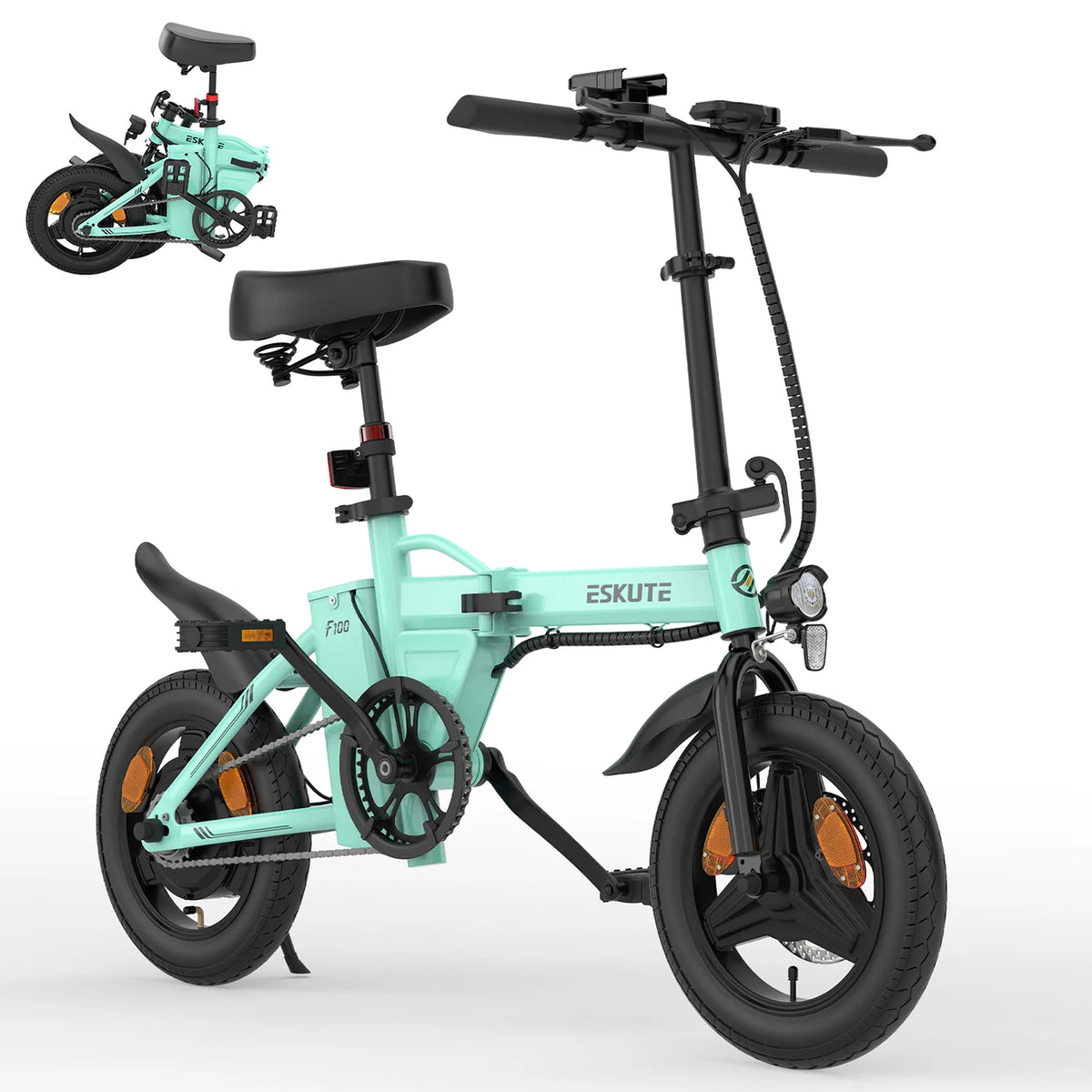 Bicicleta eléctrica ESKUTE F100 de 14 pulgadas, motor de 250 W, batería de 36 V 9 AH, frenos de disco mecánicos -Azul
