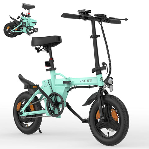 Bicicleta eléctrica ESKUTE F100 de 14 pulgadas, motor de 250 W, batería de 36 V 9 AH, frenos de disco mecánicos -Azul