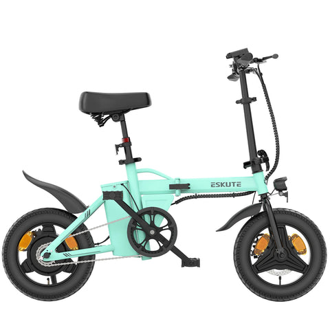 Bicicleta eléctrica ESKUTE F100 de 14 pulgadas, motor de 250 W, batería de 36 V 9 AH, frenos de disco mecánicos -Azul
