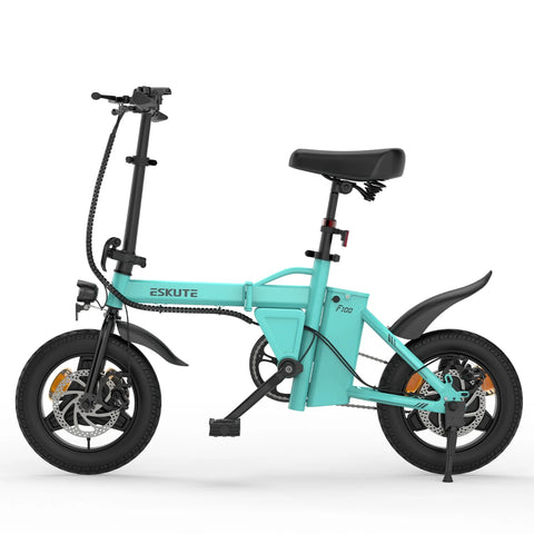Bicicleta eléctrica ESKUTE F100 de 14 pulgadas, motor de 250 W, batería de 36 V 9 AH, frenos de disco mecánicos -Azul