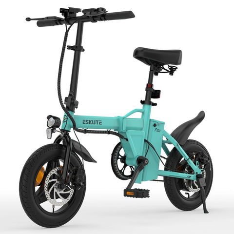 Bicicleta eléctrica ESKUTE F100 de 14 pulgadas, motor de 250 W, batería de 36 V 9 AH, frenos de disco mecánicos -Azul