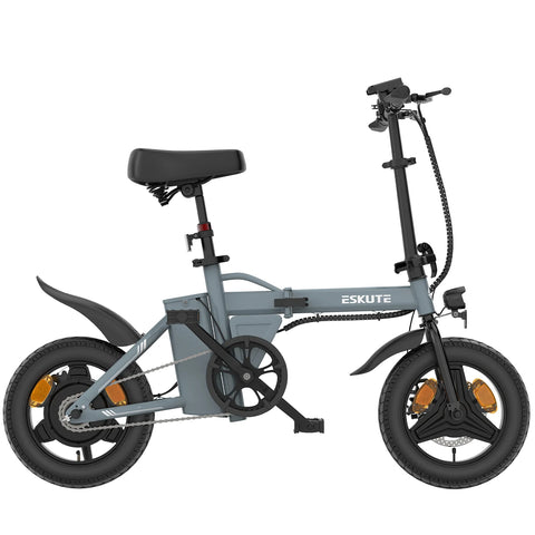 Bicicleta eléctrica ESKUTE F100 de 14 pulgadas, motor de 250 W, batería de 36 V 9 AH y frenos de disco mecánicos - Gris