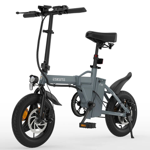 Bicicleta eléctrica ESKUTE F100 de 14 pulgadas, motor de 250 W, batería de 36 V 9 AH y frenos de disco mecánicos - Gris