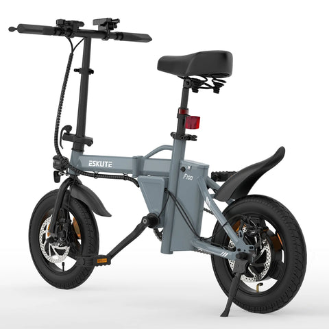 Bicicleta eléctrica ESKUTE F100 de 14 pulgadas, motor de 250 W, batería de 36 V 9 AH y frenos de disco mecánicos - Gris