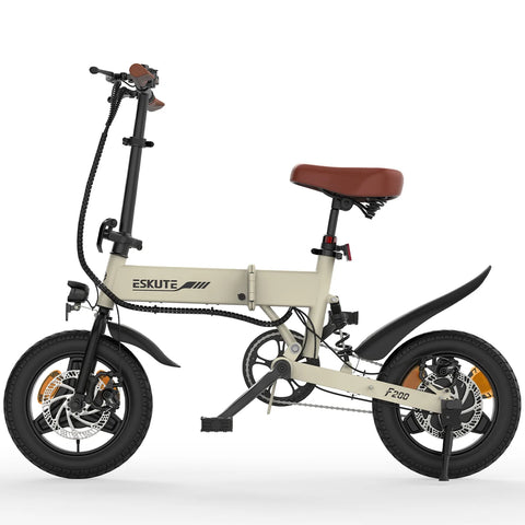 Bicicleta Eléctrica ESKUTE F200 - Motor 250W Batería 36V7.8Ah Neumáticos de 14 Freno Disco Mecánico - Beige