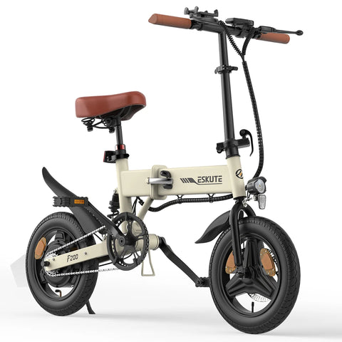 Bicicleta Eléctrica ESKUTE F200 - Motor 250W Batería 36V7.8Ah Neumáticos de 14 Freno Disco Mecánico - Beige