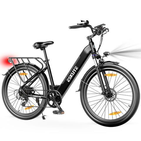Bicicleta Eléctrica ESKUTE Polluno Plus 28INCH - Motor 250W Gama 100KM  Neumáticos de 28" Freno de disco mecánico - Negro