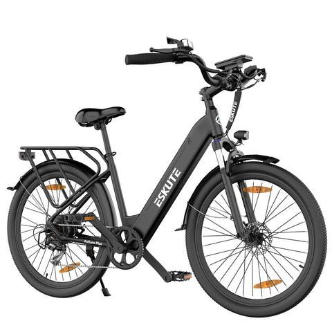 Bicicleta Eléctrica ESKUTE Polluno Plus 28INCH - Motor 250W Gama 100KM  Neumáticos de 28" Freno de disco mecánico - Negro