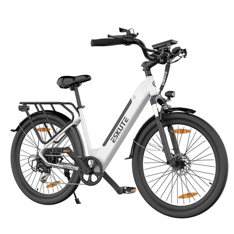 Bicicleta Eléctrica ESKUTE Polluno Plus 26INCH - Motor 250W Gama 100KM  Neumáticos de 26" Freno de disco mecánico - Blanco