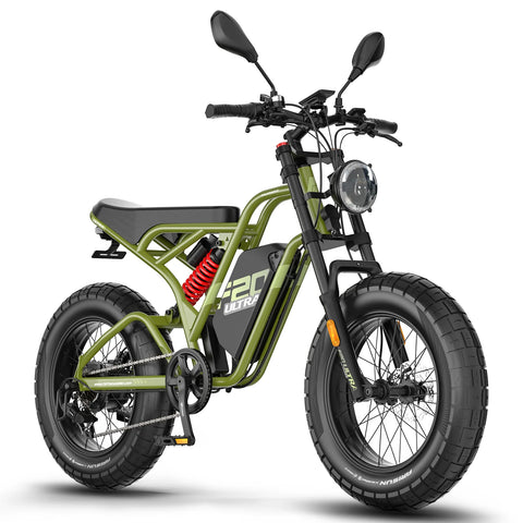 FAFREES F20 Ultra E-bike (Mejorado) - Motor 750W Batería 48V25AH Neumáticos De 20 Pulgadas Freno Disco Mecánico - Verde militar