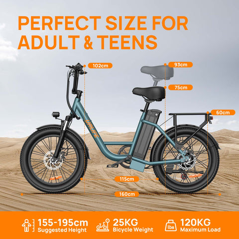 Bicicleta Eléctrica URLIFE E20 - Motor 250W Batería 48V 13Ah Neumáticos de 20 Frenos de Disco - Verde