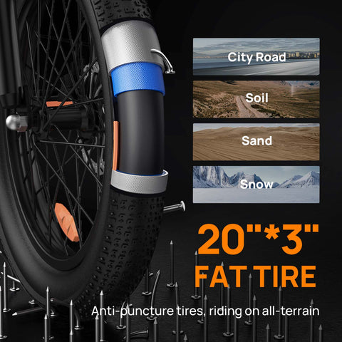 Bicicleta Eléctrica URLIFE E20 - Motor 250W Batería 48V 13Ah Neumáticos de 20 Frenos de Disco - Negro
