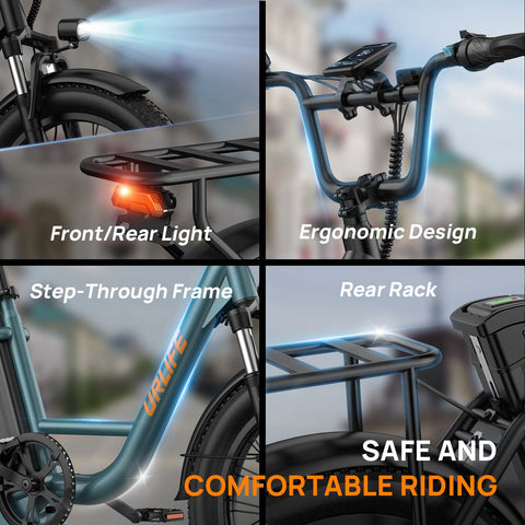 Bicicleta Eléctrica URLIFE E20 - Motor 250W Batería 48V 13Ah Neumáticos de 20 Frenos de Disco - Verde