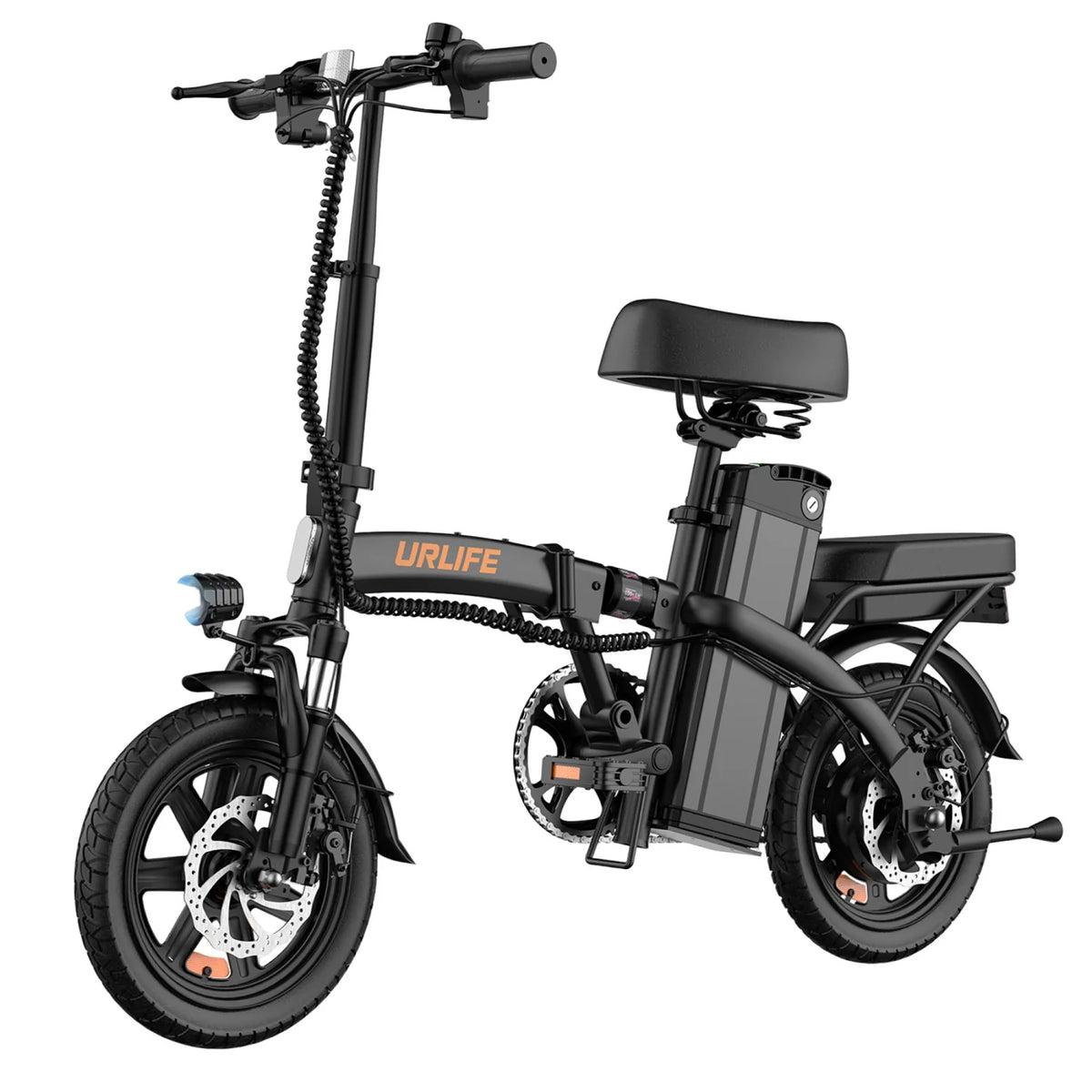 Bicicleta Eléctrica URLIFE F1L - Motor 250W Batería 48V 7.5Ah Neumáticos de 14 Frenos de Disco - Negro