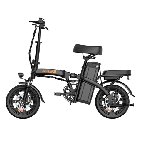 Bicicleta Eléctrica URLIFE F1L - Motor 250W Batería 48V 7.5Ah Neumáticos de 14 Frenos de Disco - Negro