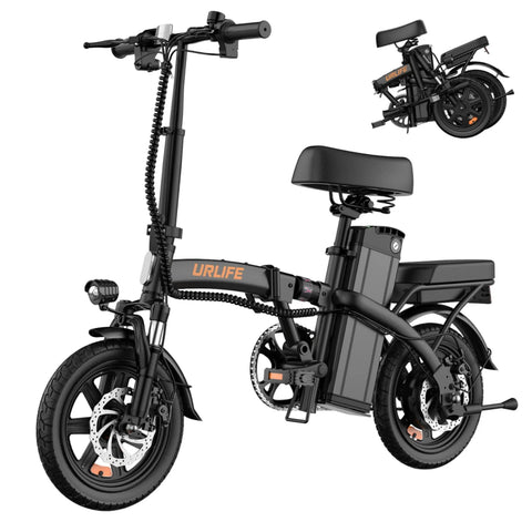 Bicicleta Eléctrica URLIFE F1L - Motor 250W Batería 48V 7.5Ah Neumáticos de 14 Frenos de Disco - Negro