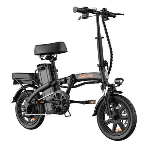Bicicleta Eléctrica URLIFE F1L - Motor 250W Batería 48V 7.5Ah Neumáticos de 14 Frenos de Disco - Negro