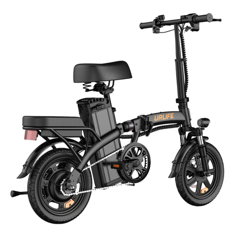 Bicicleta Eléctrica URLIFE F1L - Motor 250W Batería 48V 7.5Ah Neumáticos de 14 Frenos de Disco - Negro