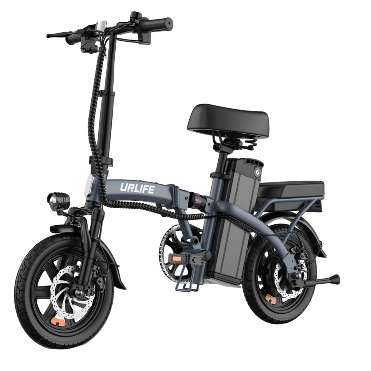 Bicicleta Eléctrica URLIFE F1L - Motor 250W Batería 48V 7.5Ah Neumáticos de 14 Frenos de Disco - Gris