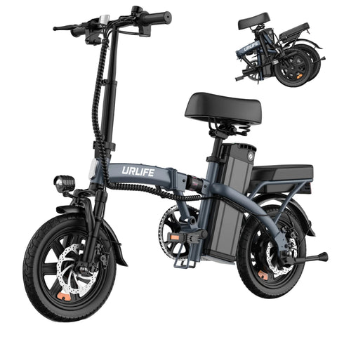 Bicicleta Eléctrica URLIFE F1L - Motor 250W Batería 48V 7.5Ah Neumáticos de 14 Frenos de Disco - Gris