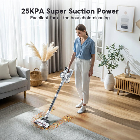 Aspiradora inalámbrica Teendow V08 Pro - 250 W de potencia, 25 000 Pa de succión, 35 minutos de autonomía, 2,85 kg de peso - Blanca