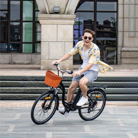 Bicicleta Eléctrica DYU C6 26" - Motor 350W Batería 36V12.5Ah Alcance 40KM Frenos de Disco - Negro