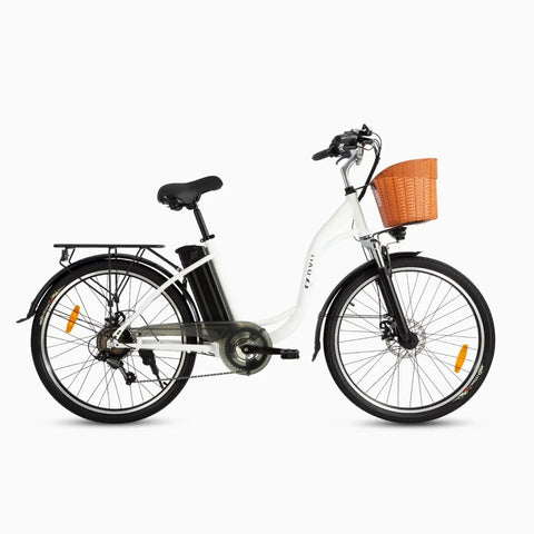 Bicicleta Eléctrica DYU C6 26" - Motor 350W Batería 36V12.5Ah Alcance 40KM Frenos de Disco - Blanco