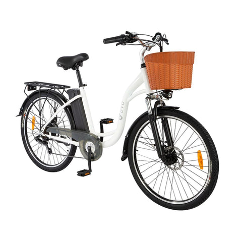 Bicicleta Eléctrica DYU C6 26" - Motor 350W Batería 36V12.5Ah Alcance 40KM Frenos de Disco - Blanco