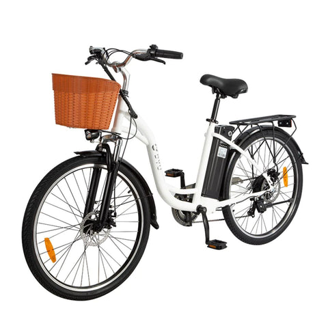 Bicicleta Eléctrica DYU C6 26" - Motor 350W Batería 36V12.5Ah Alcance 40KM Frenos de Disco - Blanco