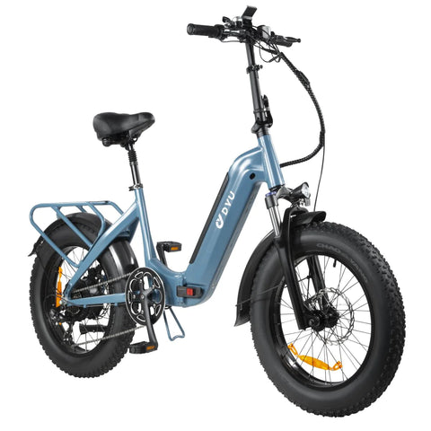 Bicicleta Eléctrica DYU FF500 20" - Motor 500W Batería 48V14Ah Alcance 50KM Frenos de Disco - Azul
