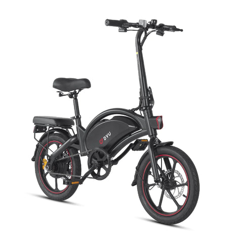 Bicicleta Eléctrica DYU D16 - Motor 250W Batería 36V6Ah Alcance 30KM Frenos de Disco - Negro