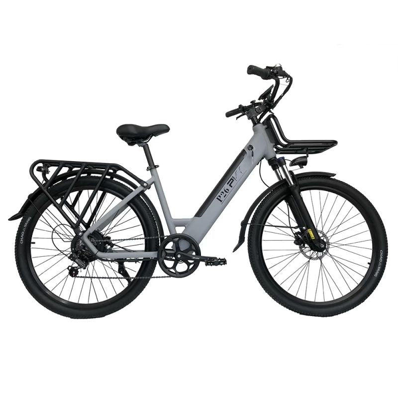 Bicicleta Eléctrica PVY P26 - Motor 250W Batería 48V11.6AH Autonomía 100KM Freno de Disco Hidráulico - Gris
