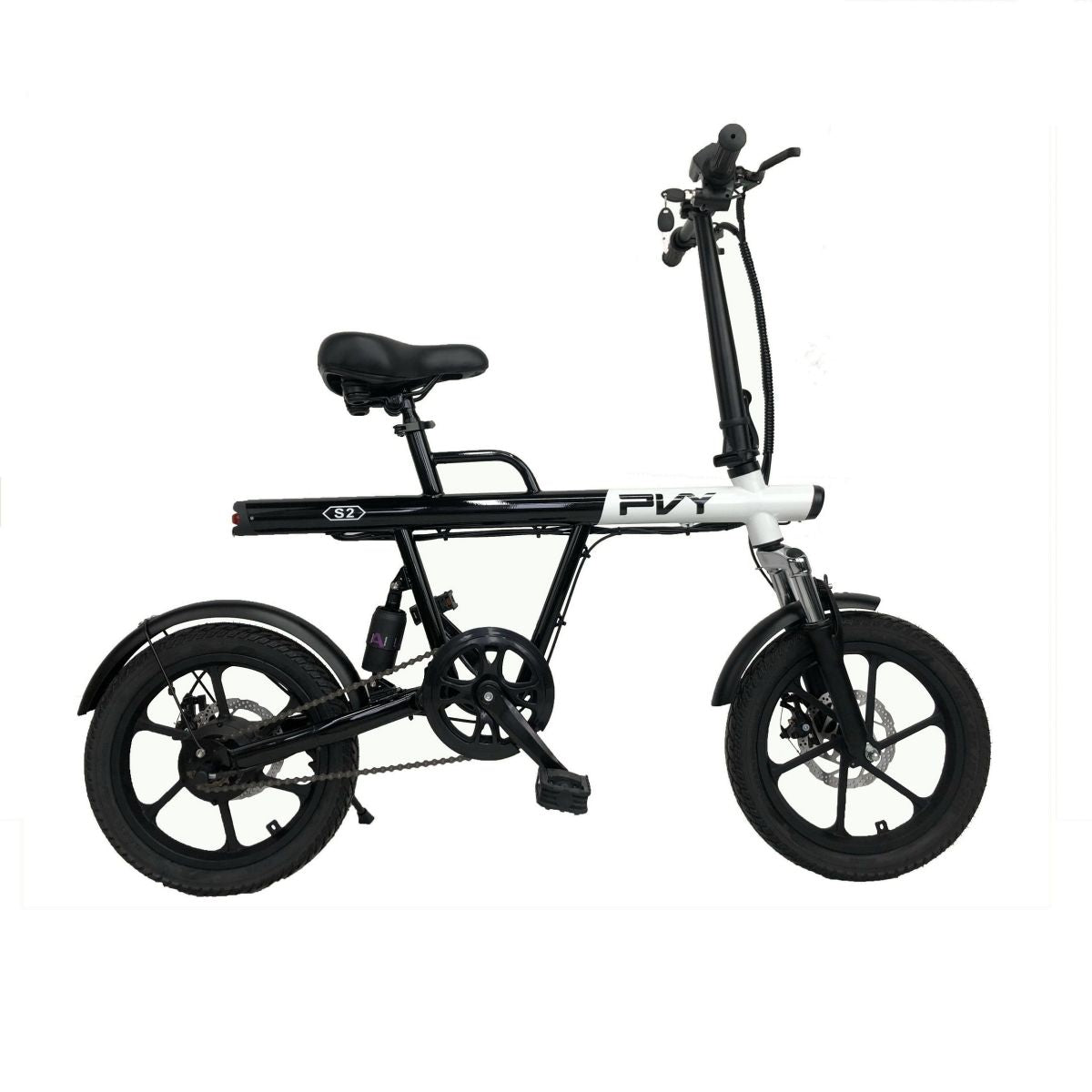Bicicleta Eléctrica PVY S2 - Motor 250W Batería 36V7.5AH Autonomía 60KM Freno de Disco Mecánico - Blanco y negro