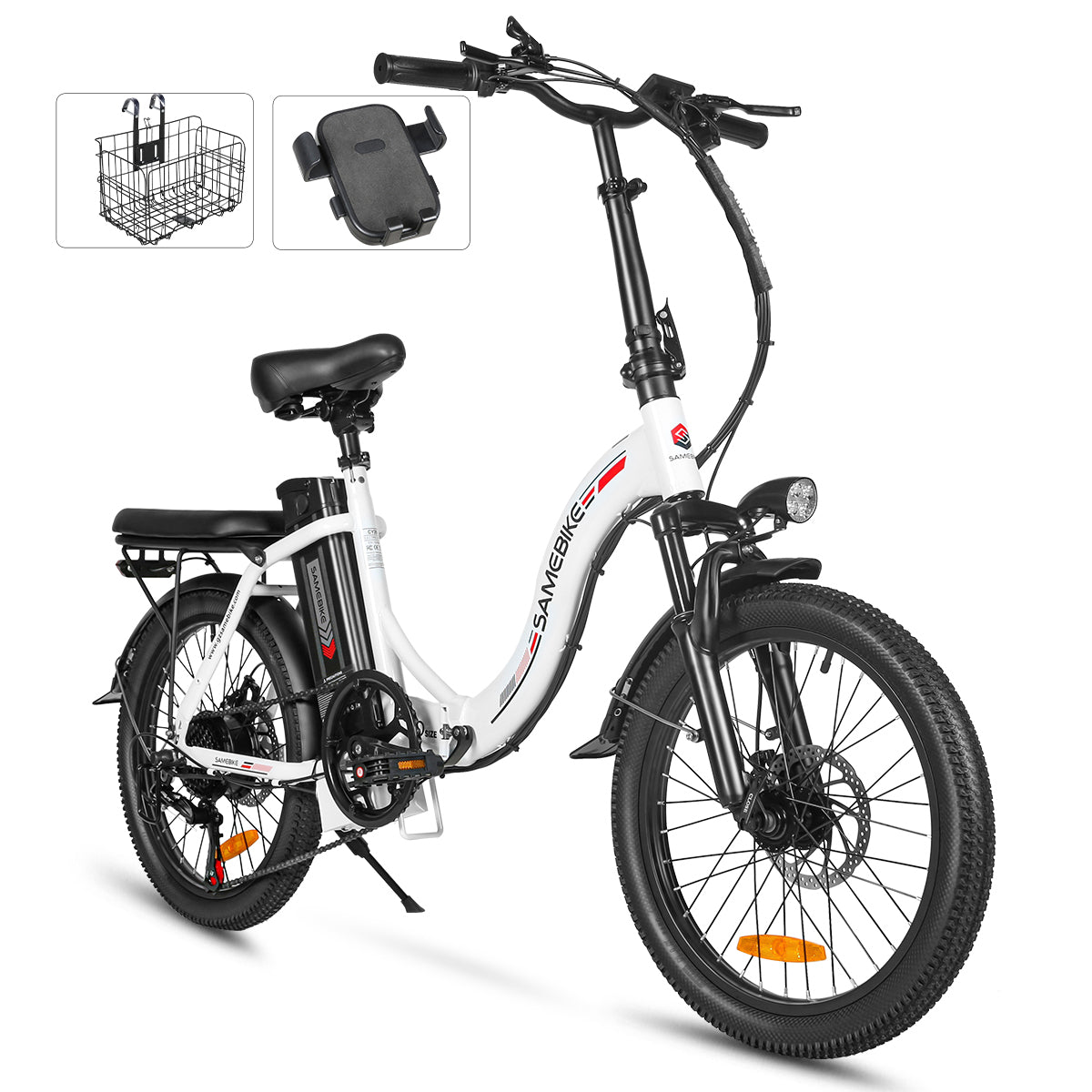 SAMEBIKE CY20 FT Bicicleta Eléctrica - Potencia 350W Batería 36V13AH Autonomía 35KM Freno de Disco Mecánico - Blanco