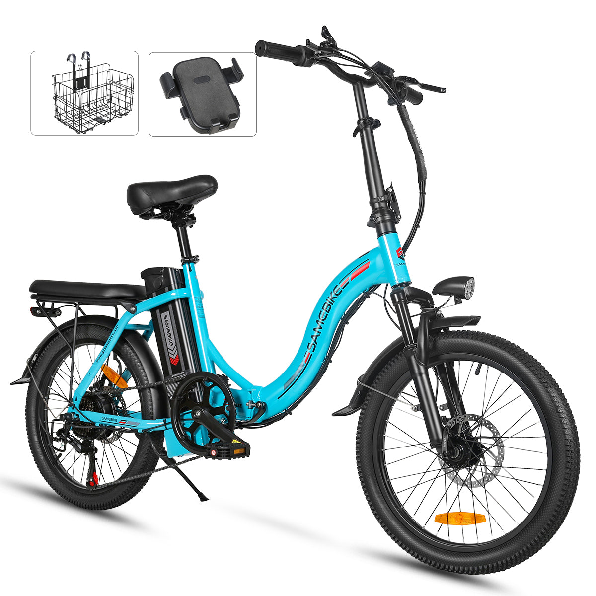 SAMEBIKE CY20 FT Bicicleta Eléctrica - Potencia 350W Batería 36V13AH Autonomía 35KM Freno de Disco Mecánico - Lago Azul