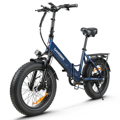 SAMEBIKE LOTDM200-II Bicicleta Eléctrica - Potencia 500W Batería 48V13AH Autonomía 40KM Freno de Disco Mecánico - Azul Oscuro