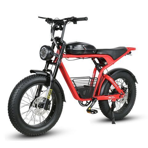 SAMEBIKE M20-I Bicicleta Eléctrica - Potencia 1200W Batería 48V18Ah Autonomía 65KM Freno de Disco Hidráulico - Rojo