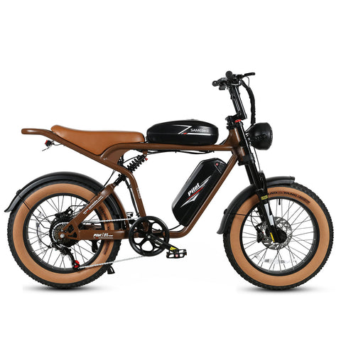 SAMEBIKE M20-II Bicicleta Eléctrica - Potencia 1200W Batería Doble 48V18AH*2 Autonomía 110KM Freno de Disco Hidráulico - Marrón