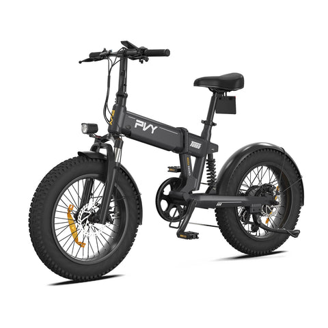 Bicicleta Eléctrica PVY Turbo - Motor 250W Batería 48V13AH Ruedas de 20" Frenos de Disco Mecánicos - Gris