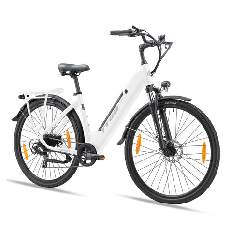 Bicicleta Eléctrica TTGO HZ-28ST - Motor 250W Batería 36V20AH Ruedas de 28 Pulgadas Velocidad Máxima de 25 km/h Freno de Disco Mecánico - Blanco