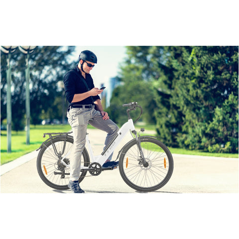 Bicicleta Eléctrica TTGO HZ-28ST - Motor 250W Batería 36V20AH Ruedas de 28 Pulgadas Velocidad Máxima de 25 km/h Freno de Disco Mecánico - Blanco