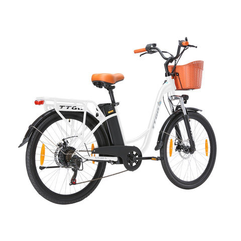 Bicicleta Eléctrica TTGO YY-26ST - Motor 250W Batería 36V14.5AH Ruedas de 26 Pulgadas Velocidad Máxima de 25 km/h Freno de Disco Mecánico - Blanco
